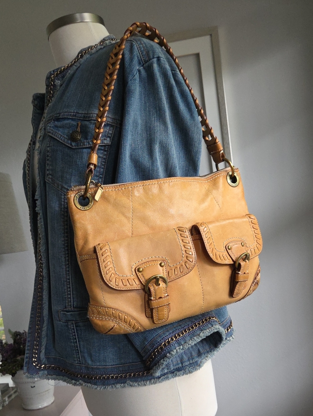 COACH Tan Poppy Vachetta Whipstitch Crossbody Bag